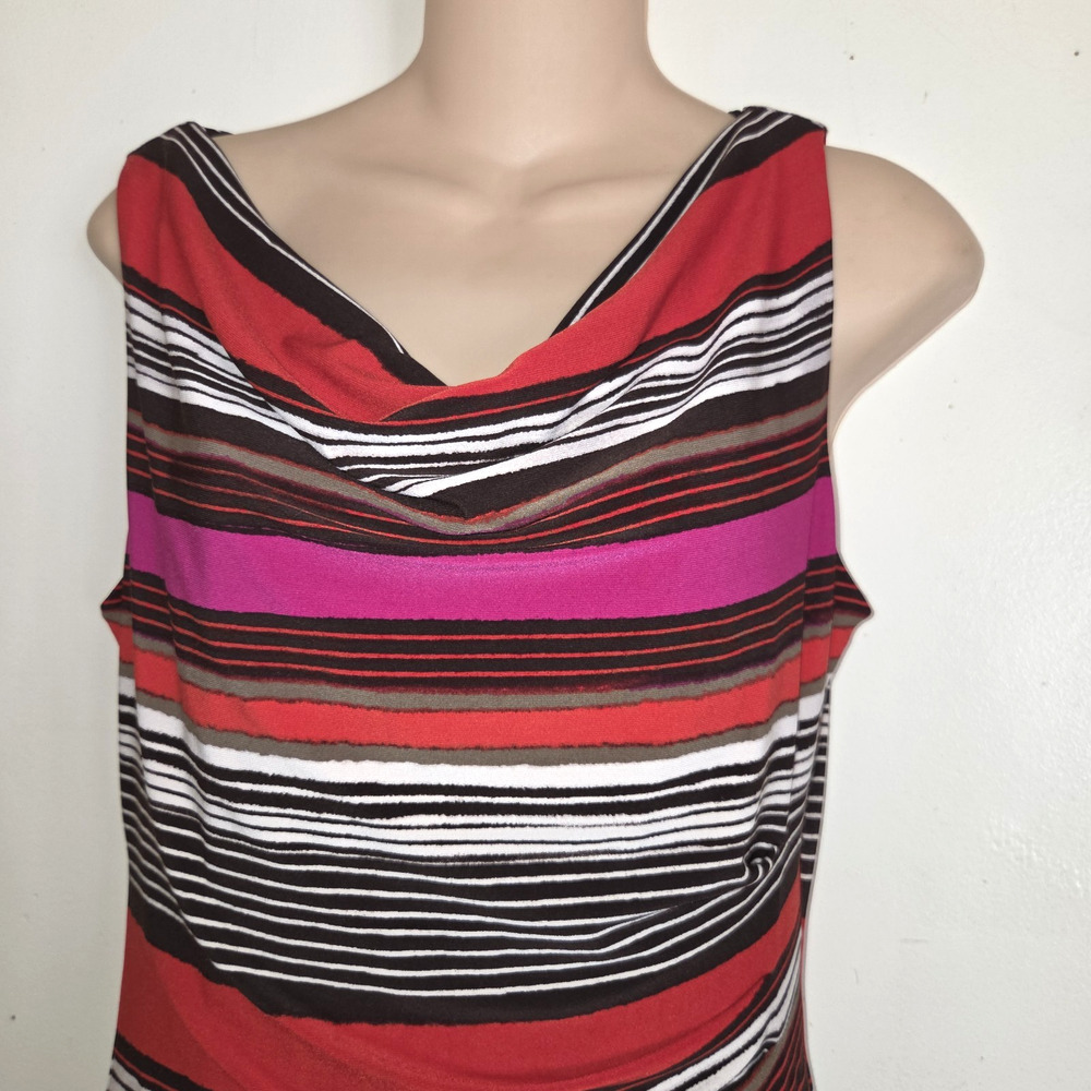 Anne Klein Sheath Dress Womens 6 Striped Draped Cowl Sleeveless Bold Print Party - Picture 3 of 16